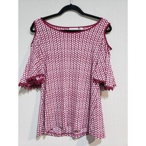 Susan Graver Polka Dot Cold Shoulder Crochet Accent Top, Size S